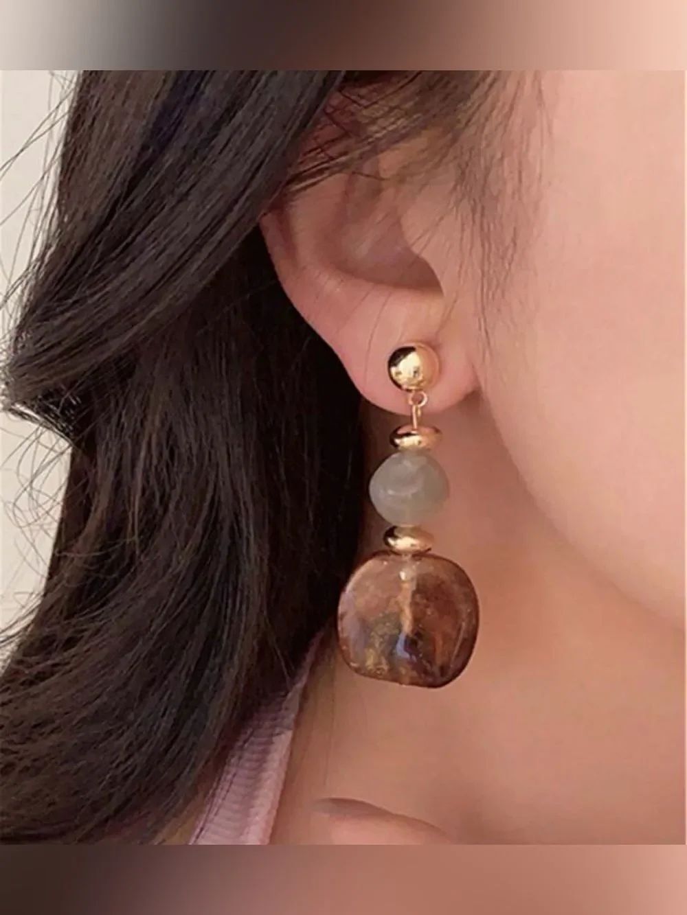 Gold and Brown Drop Bead Earrings A2088